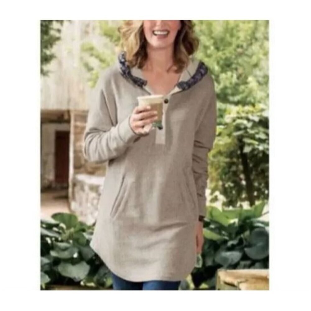 Soft Surroundings Sweatshirt Womens Medium Cozy Cabin Cuddle Up Fur Trim Hoodie